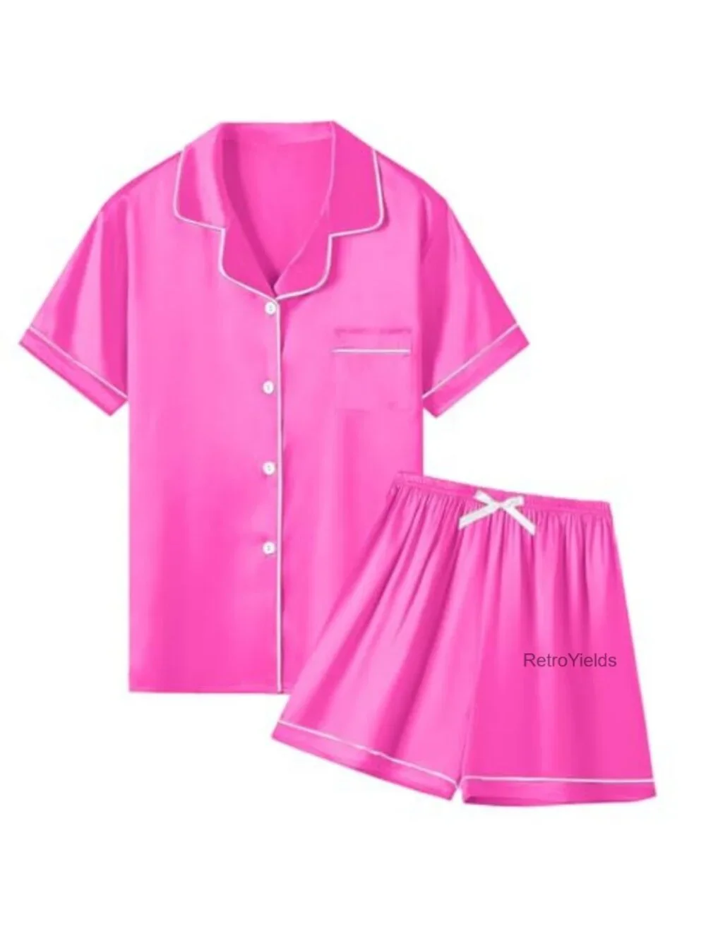 Girls Satin Pajama Set Silky 2Pcs Short Sleeve Sleepwear Big Kid Lounge